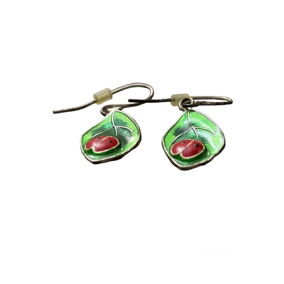 Vintage Avon Good Luck enamel Ladybug pierced dangle earrings. Marked Avon SP - Picture 2 of 4